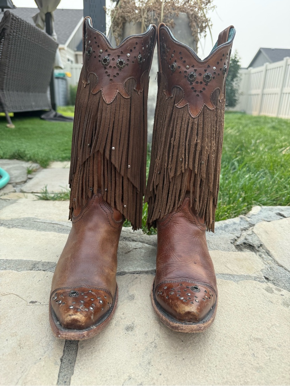 Corral Fringe Cowboy Boots. Women’s size 7. Brown Leather. Western Boho - Picture 4 of 12